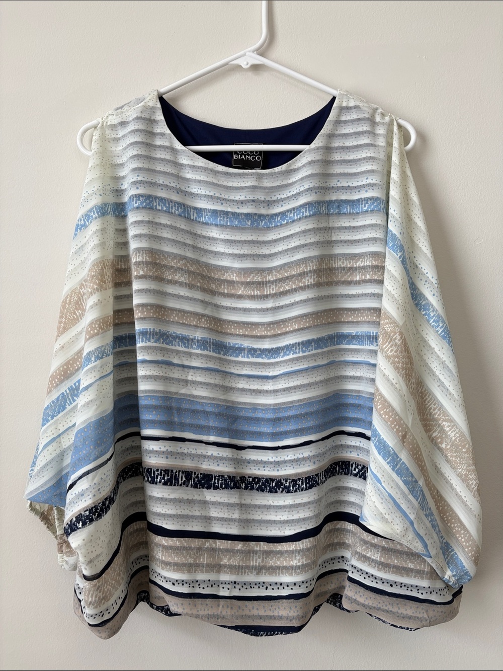 Coco Bianco Navy, Blue, Cream & Tan Striped Dolman Tunic